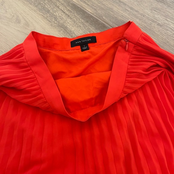 Ann Taylor Red Pleated Midi Skirt - Picture 2 of 4